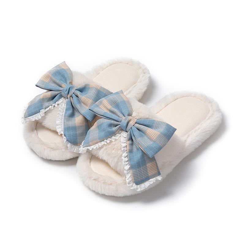 Elegante Hausschuhe mit Fell Mädchen Baumwollhausschuhe Schleife Zuhause Plüschhausschuhe Indoor Fellhausschuhe Damen Hausschuhe Hausschuhe Rosa