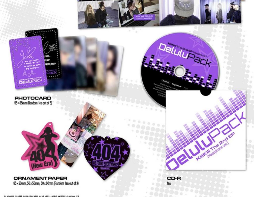 KiiiKiii 404 Delulu Pack Verze pro sluchátka. KPOP Album CD Fotokniha Fotokarta Sběratelská