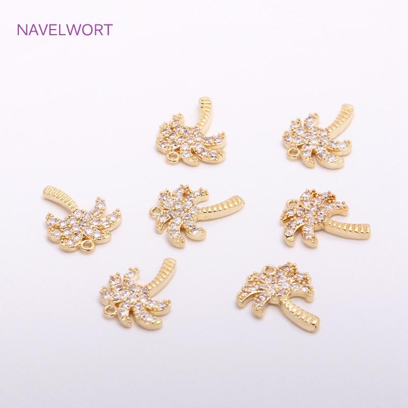 14K Gold Plating Palm Trees Charm High Quality Inlaid Zircon Mini Tree Pendants For DIY Fashion Earring Making Accessories