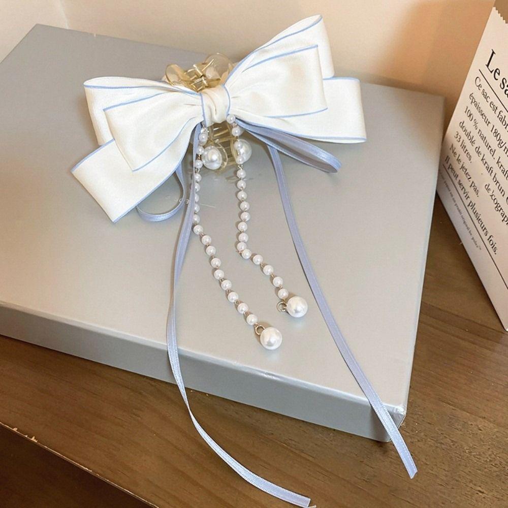 Bow Pearl Hair Claws Tassel Chain Shark Clip Fashion Hair Clip Girls