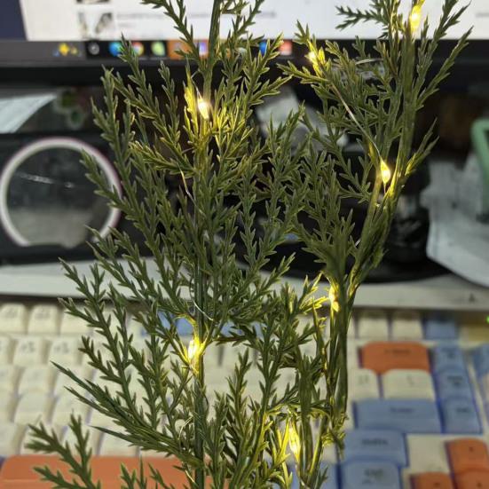 Yousheng Lighted Christmas Norfolk Pine Branches Battery Operated Pre-Lit Pine Stems Artificial Pines Needles Branches for DIY Wreaths Vase Indoor