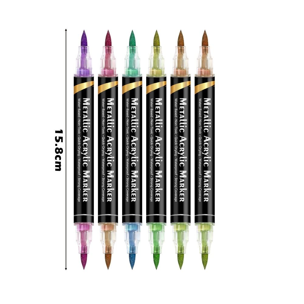 6/12/24Colors Water-based Ink Acrylic Marker Pen Double Head DIY Graffiti Painting Metallic Marker Pen Water-based Marker