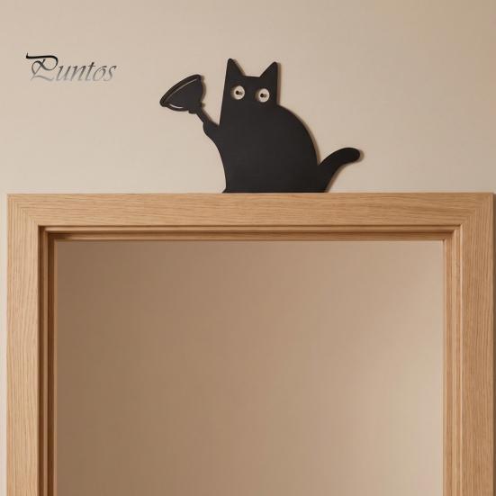 Holiday Door Accents Nosy Black Cat Topper Decor, Halloween Corner Acrylic Home Decor Top Figurine for Bathroom Bedroom Gift Lovers Mysterious