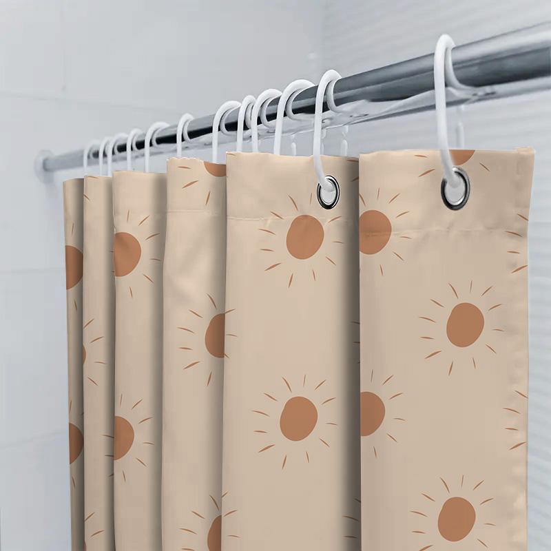 Sunburst Shower Curtain Orange Sun Pattern Bath Decoration Waterproof Fabric Shower Panels Decorative 72''X84'' (L)