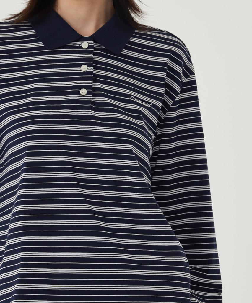 COVERNAT WOMAN Striped Collared Rugby Tee Ivory