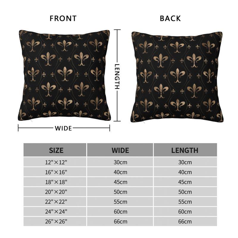 Custom Fleur De Lis Lily Flower Pattern Black And Gold Pillow Case Royalty Lily Petals Modern Cushion Cover Car Pillowcase