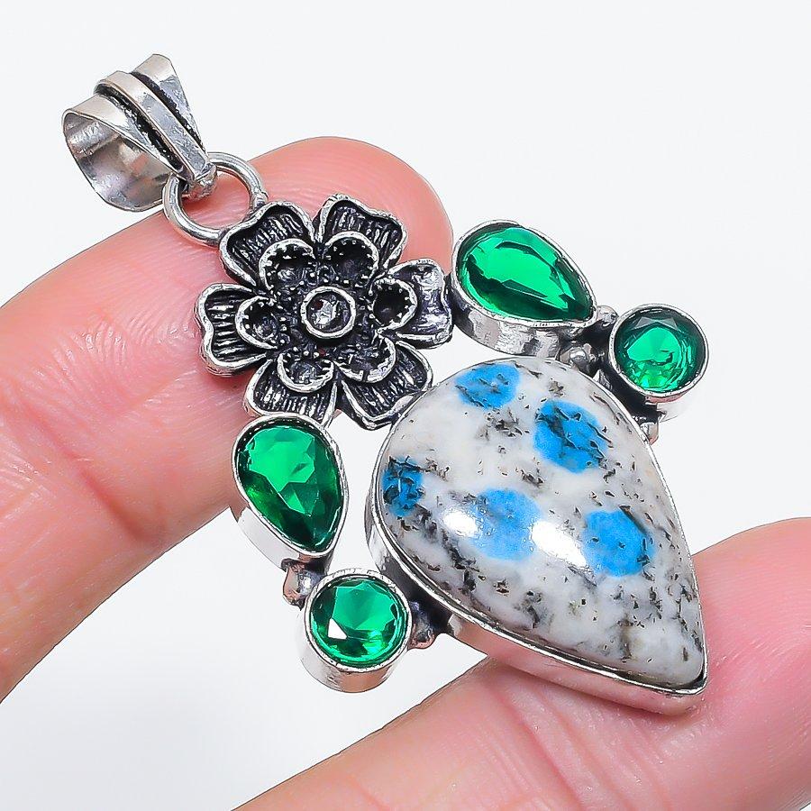 

Natural K2 Blue Azurite, Diopside 925 Sterling Silver Jewelry Pendant 2.17 V3B13