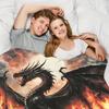 1pc Dragon and Castle Throw Blanket - Dark Gothic Castle & Dragon Design with Fiery Skies - Soft Flannel All-Season Blanket for