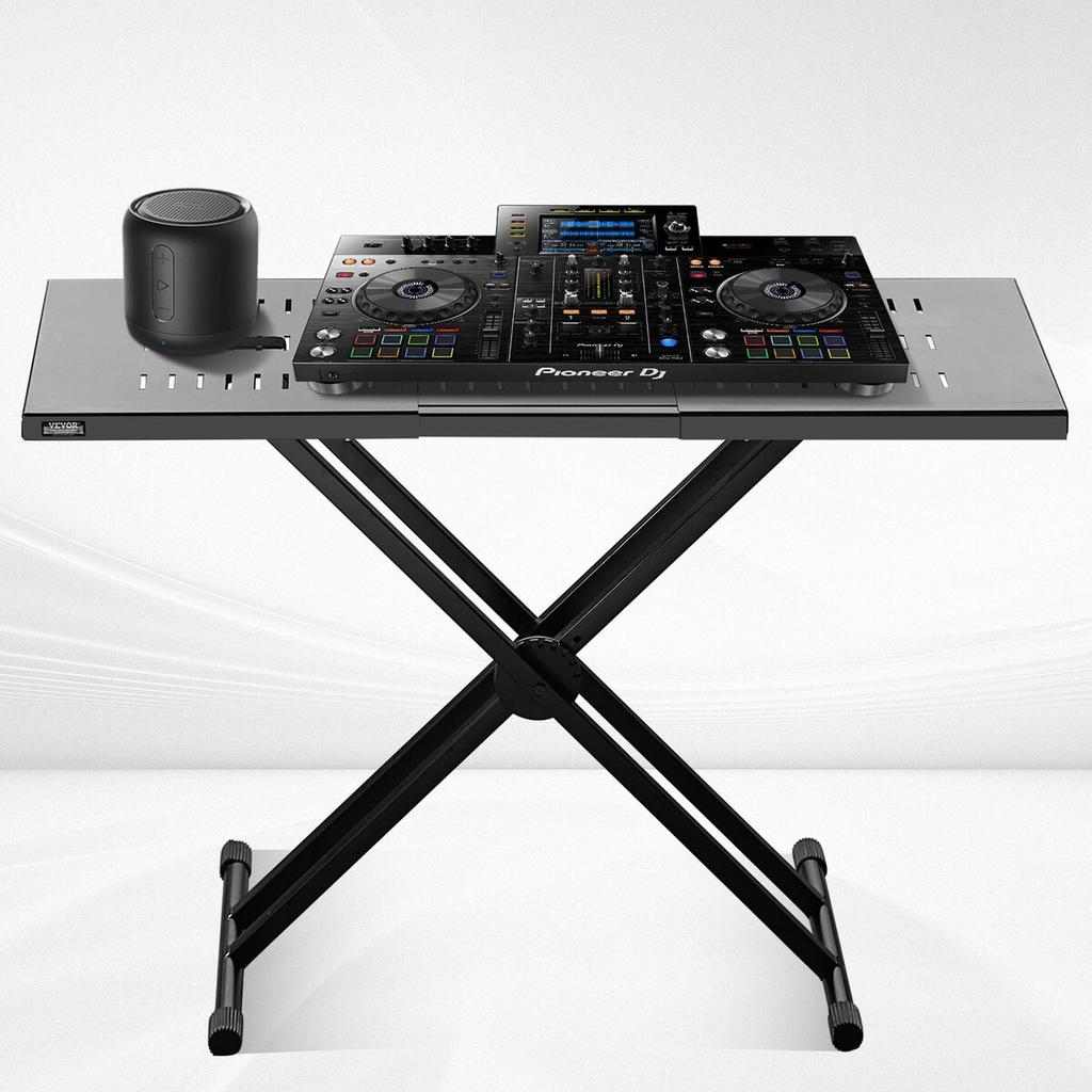 Portable DJ Table with Double-X Braced Keyboard Stand Adjustable Height