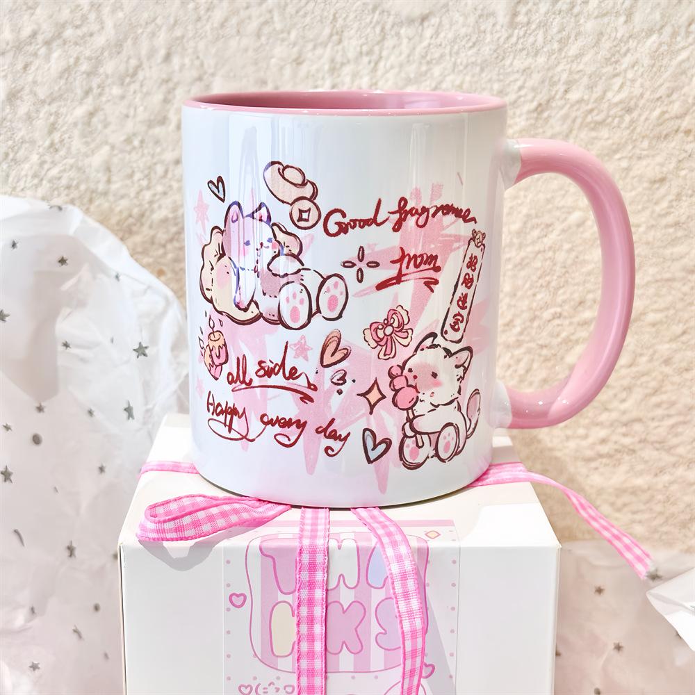 Cartoon Lucky Kitten Mug Ins Feng Gaowei Coffee Cup Water Cup Cute Pink Souvenir Gift