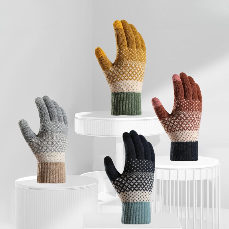 Gants Tricotés pour Femmes Velours Double Couche et Épais Anti Froid Écran Tactile Doigts Séparés Chaud Extérieur Gants de Cyclisme
