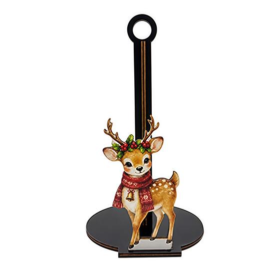 Rustic Winter Home Accessories Christmas Wooden Paper Towel Holder, Decorative Vertical Roll Dispenser, Gift for Stable Weighted Base Organizer