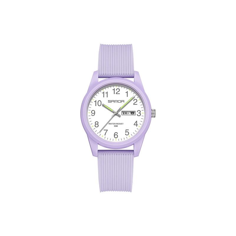 Ladies Double Calendar Watch Small Fresh Arabic Numerals Solid Color Simple Casual Creative Youth Student Quartz Watch