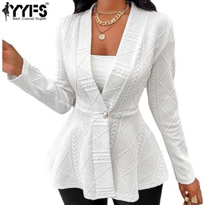 Chaquetas y abrigos de cuello en V de manga larga con estampado de colores sólidos informales para otoño e invierno para mujer