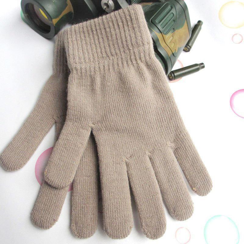 Autumn/Winter Solid Color Thick Wool Knit Gloves - Warm Full Finger Adult Design