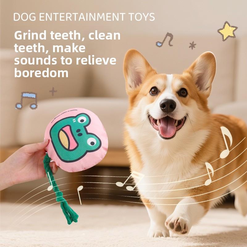 Dog Toy Braided Rope Chew Toy Durable Biting Rope Knot Toy Cartoon Pattern Sound Emitting Gnawing Toy Pet Toy