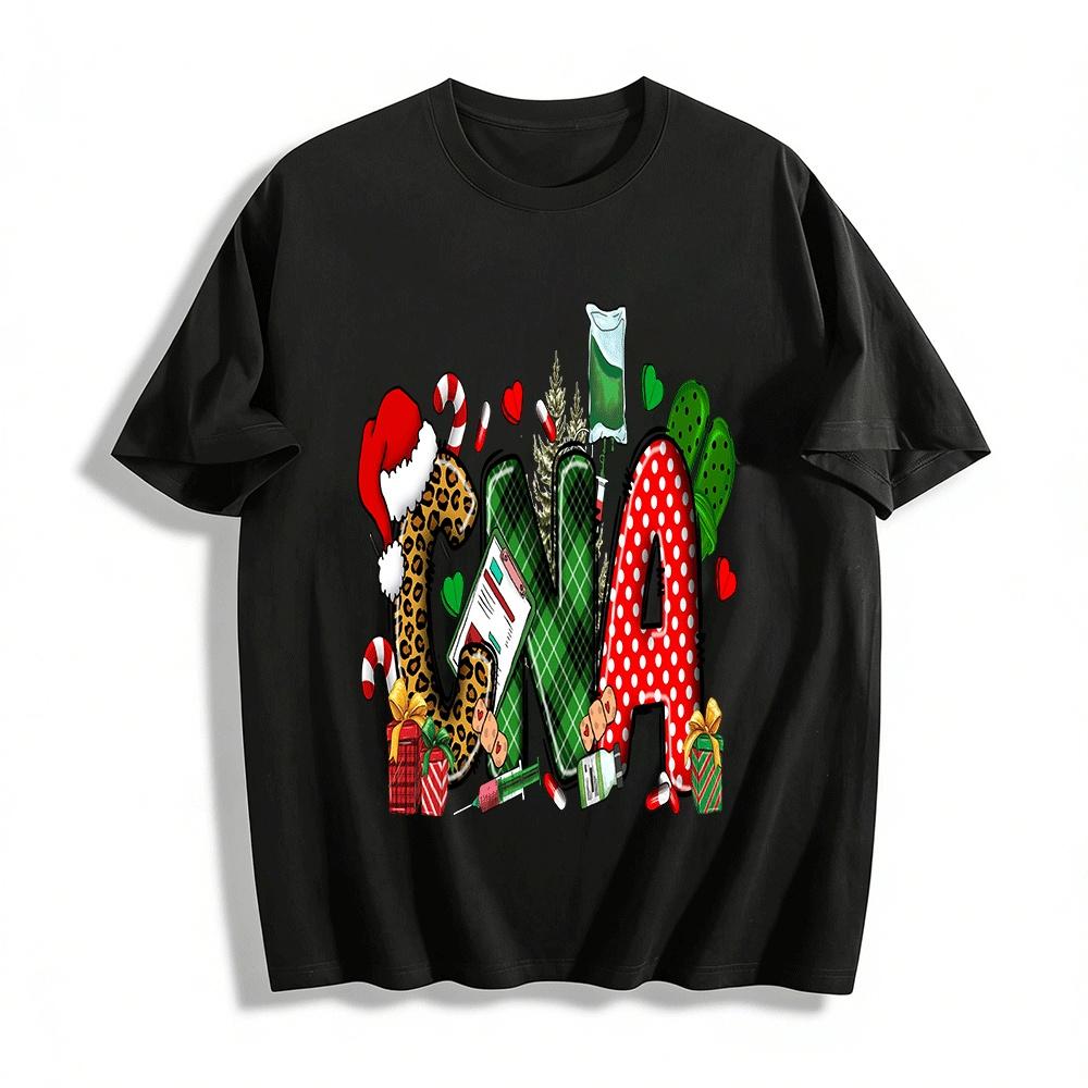

Christmas Themed CNA Medical Worker Print Casual Top Pure cotton T-shirt XXS