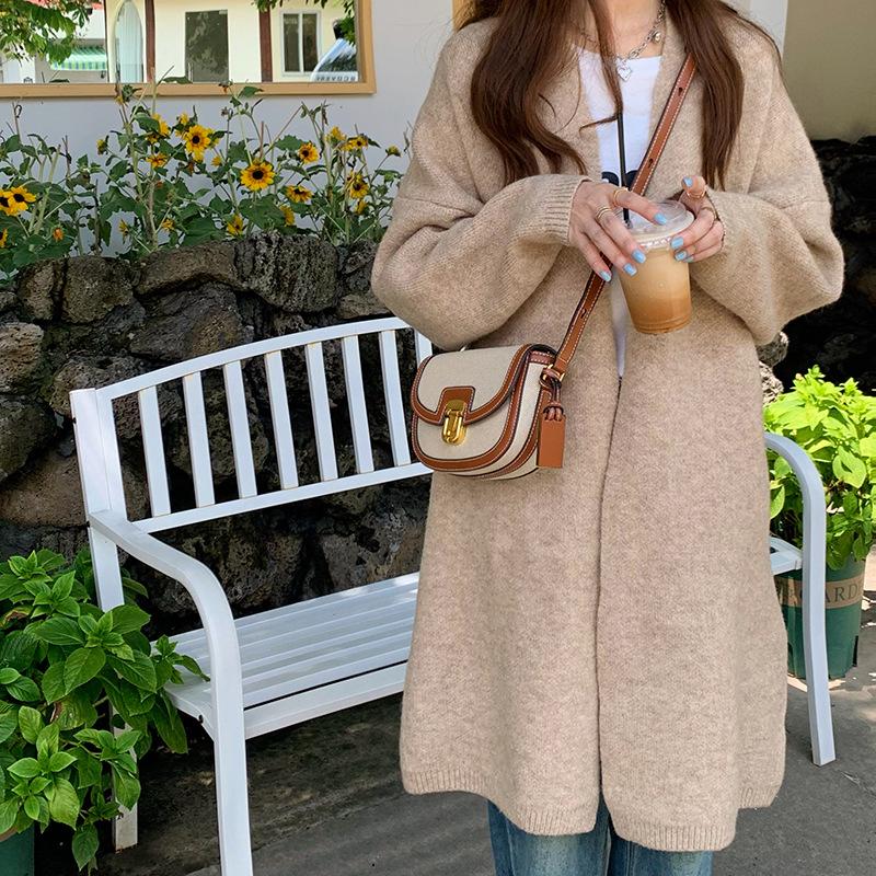 2024 New Small Style Contrast Panel Canvas Retro One Shoulder Crossbody Saddle Bag Luxury Designer Vintage Wallet Purse Ladies