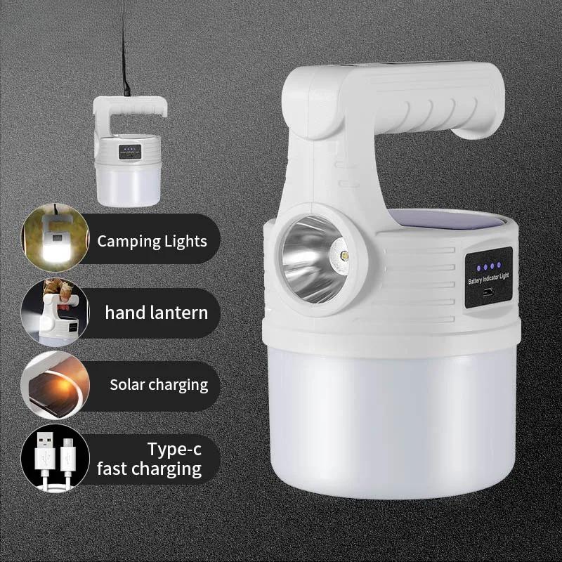 LED Solar Camping Lamp Bulbs Powerful Rechargeable Flashlight Outdoor Emergency Fishing Portable Lanterns Night Light
