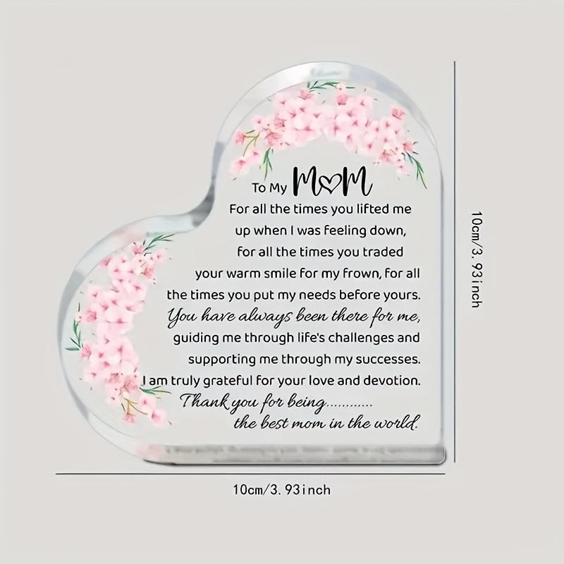 2D Flat Heart-Shaped Acrylic Mom Appreciation Desktop Decorative Plaque, Floral Design, Home Decor Plaque Hanging Wall Art Decorative Garden Decoratio