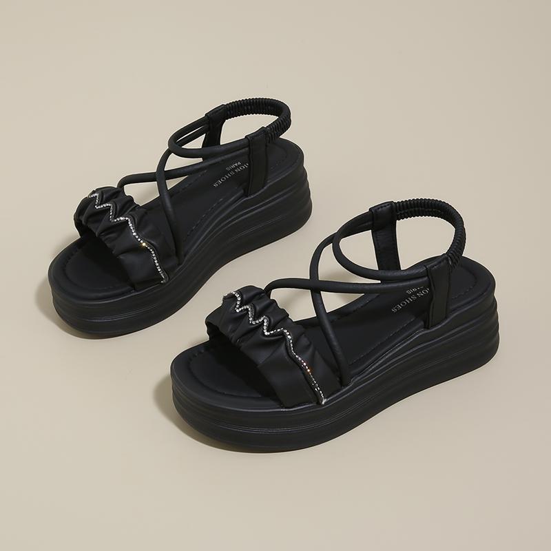 

Fashion CRLAYDK Women s Strappy Wedge Sandals Summer Leather Slides Soft Beach Ladies Open Toe Outdoor Dressy Walking Travel Slippers 40