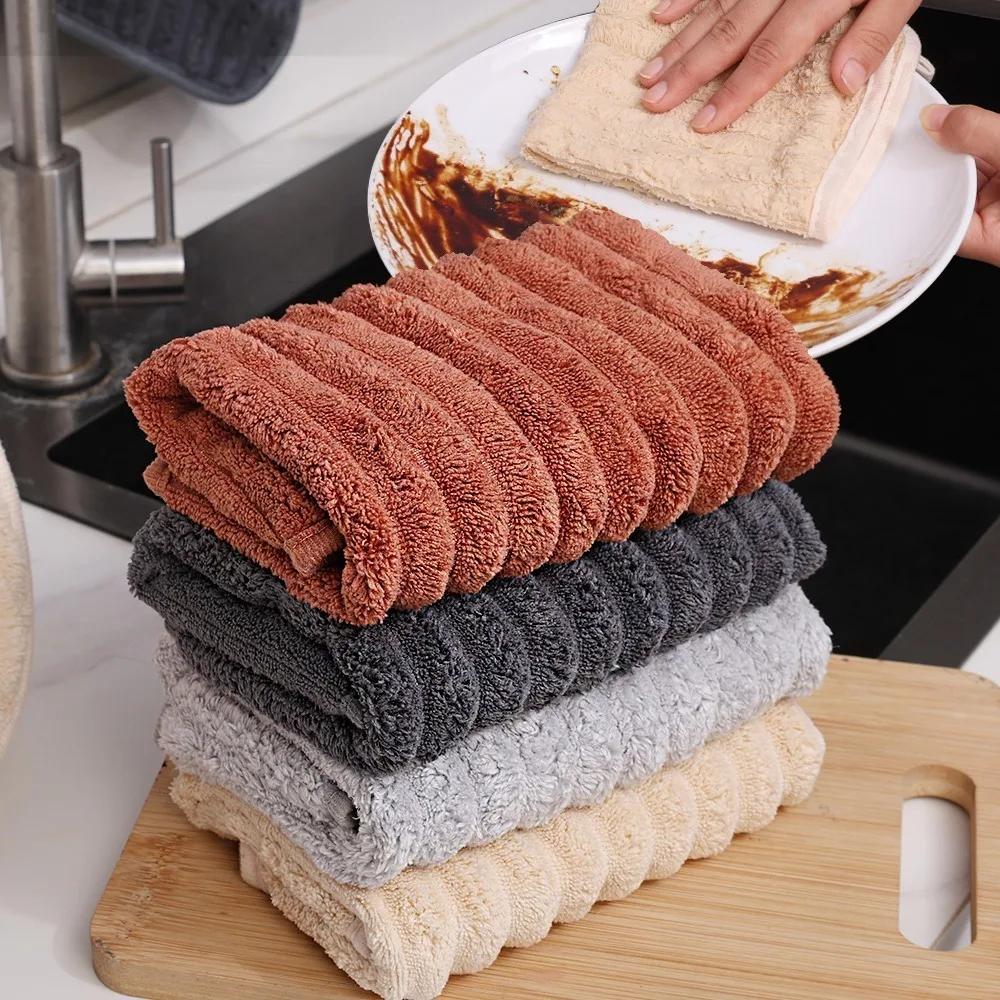 Dishes Towel 1/5Pcs Coral Fleece Hand-Wiping Towel Thickened Absorbent Towel Hangable Enduring Soft Handkerchief Kitchen Washing