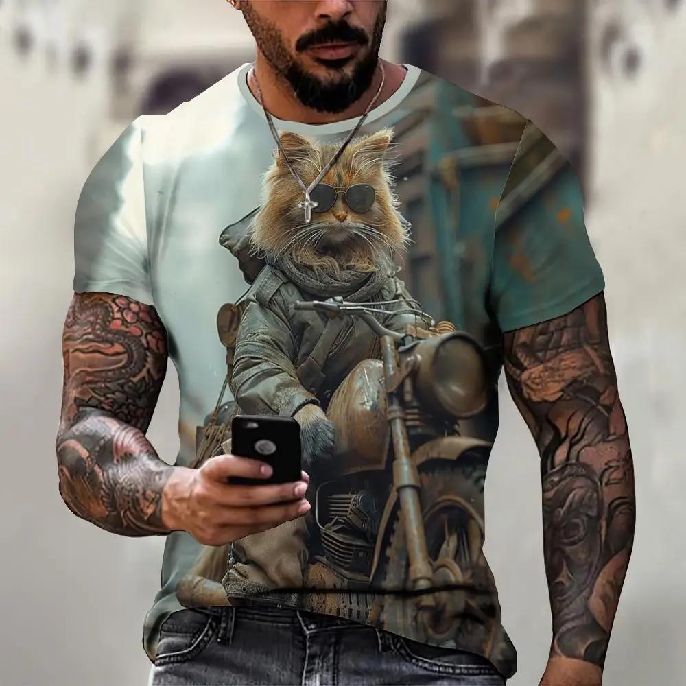 Men's 3D Printed T-Shirt Cute Cat Pattern Print Short Sleeve O-Neck Pullover Casual Top