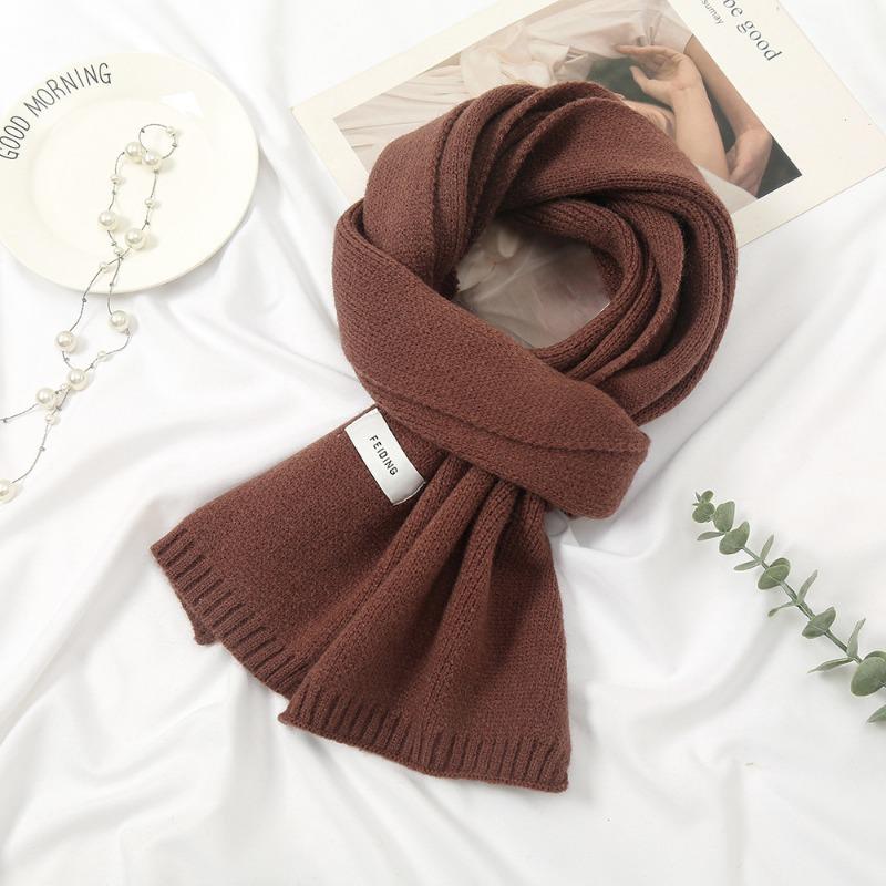 In wool knitted scarf female, autumn and winter thickened warm scarf student solid color trendy white versatile model