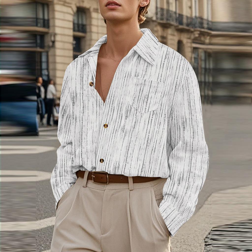 Men's Long Sleeve Linen Shirt Turn-Down Collar Shirt  Fit  Shirt