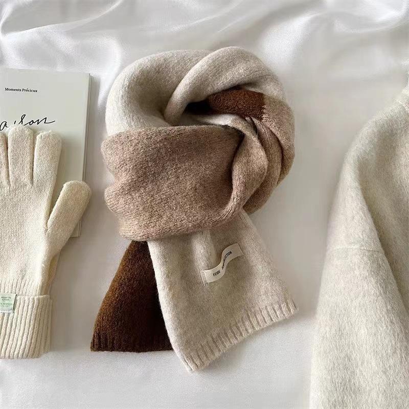 Fashion Solid Kintted Winter Scarf for Women Thick Warm Cashmere Neckerchief Elastic Woolen Yarn Skinny Bufanda Foulard