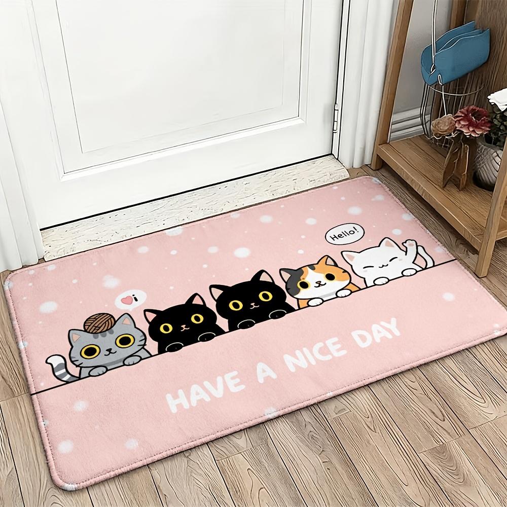 Cute Cat Cartoon Pattern Doormat Mat Welcome Home Entrance Decor for Porch Indoor Outdoor Kawaii Pet Lovers Gift