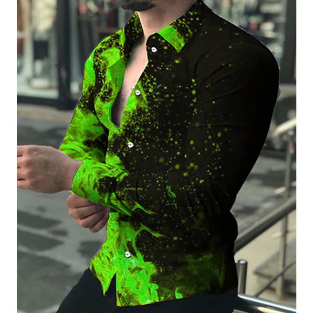 Herren Flammenprint Langarmshirts Lässiger Cardigan Neue Knöpfe Urlaubsmode Hemden