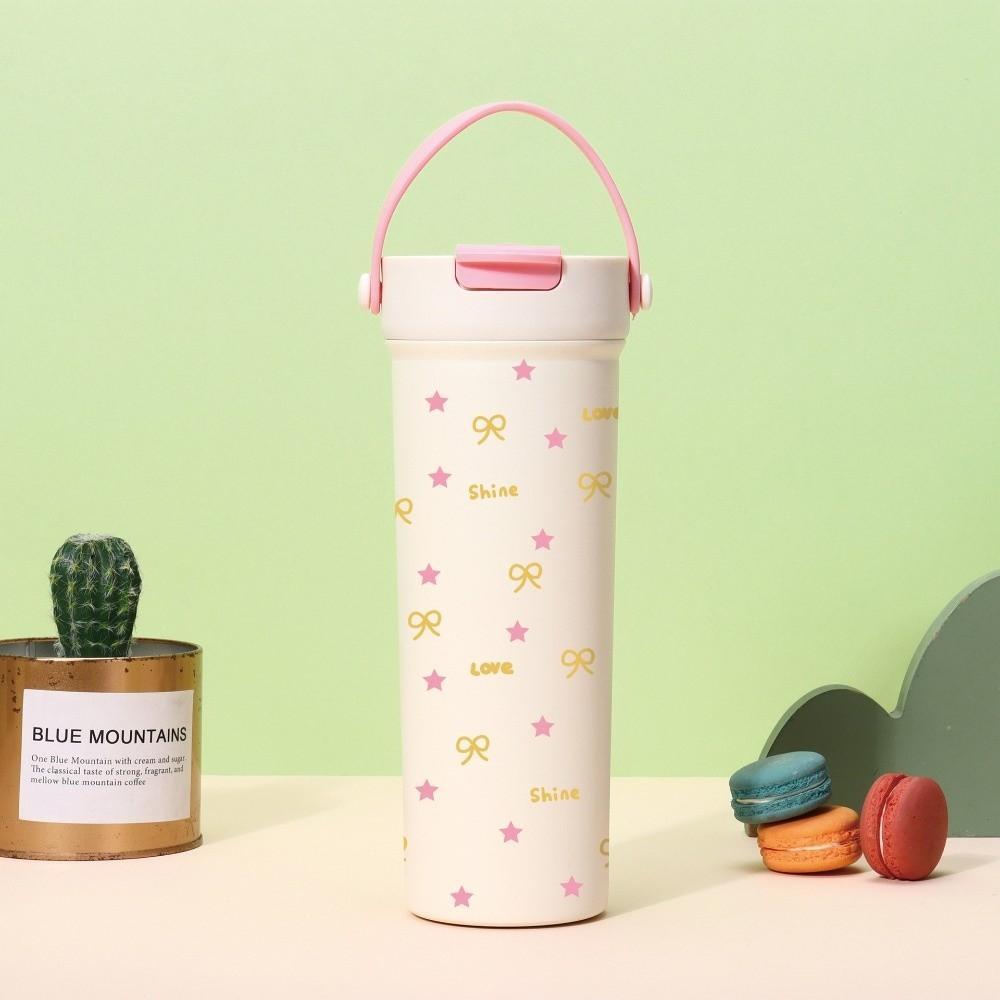 Portable Bowknot Insulated Cup Stainless Steel Solid Color Vacuum Mug Handle Thermal Car Coffee Cup Travel