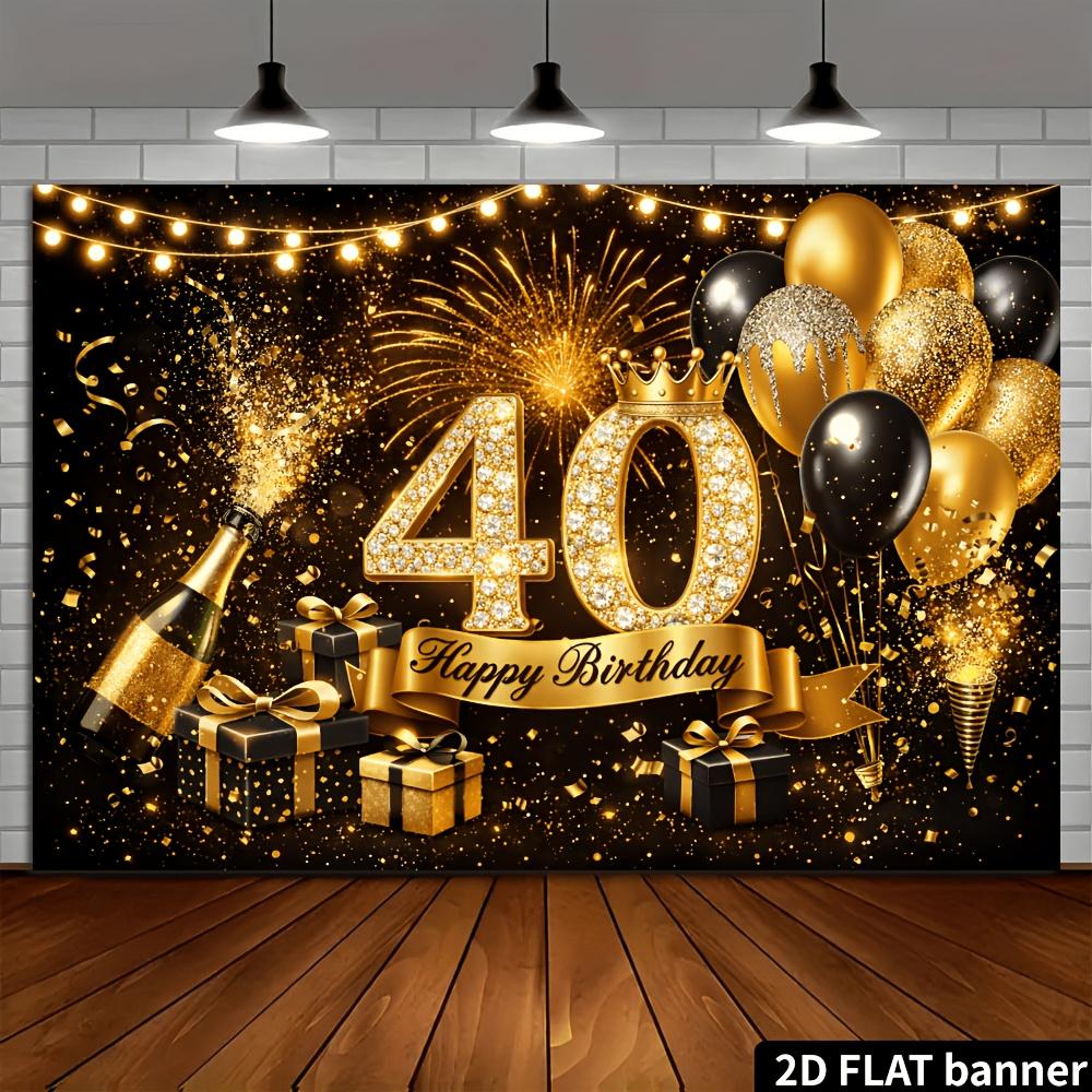 Bannière de fond pour fête d'anniversaire 40 ans - Thème scintillant noir et doré, célébration d'anniversaire en intérieur ou en extérieur