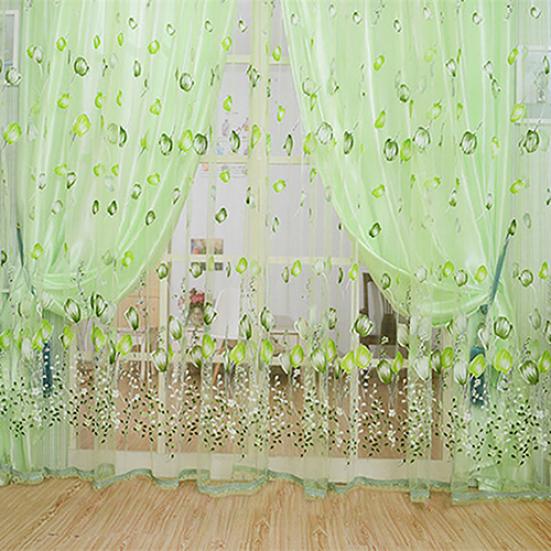 Romantisk Floral Tulle Voile Romdeler Dør Vindu Gardin Draper Panel Sheer
