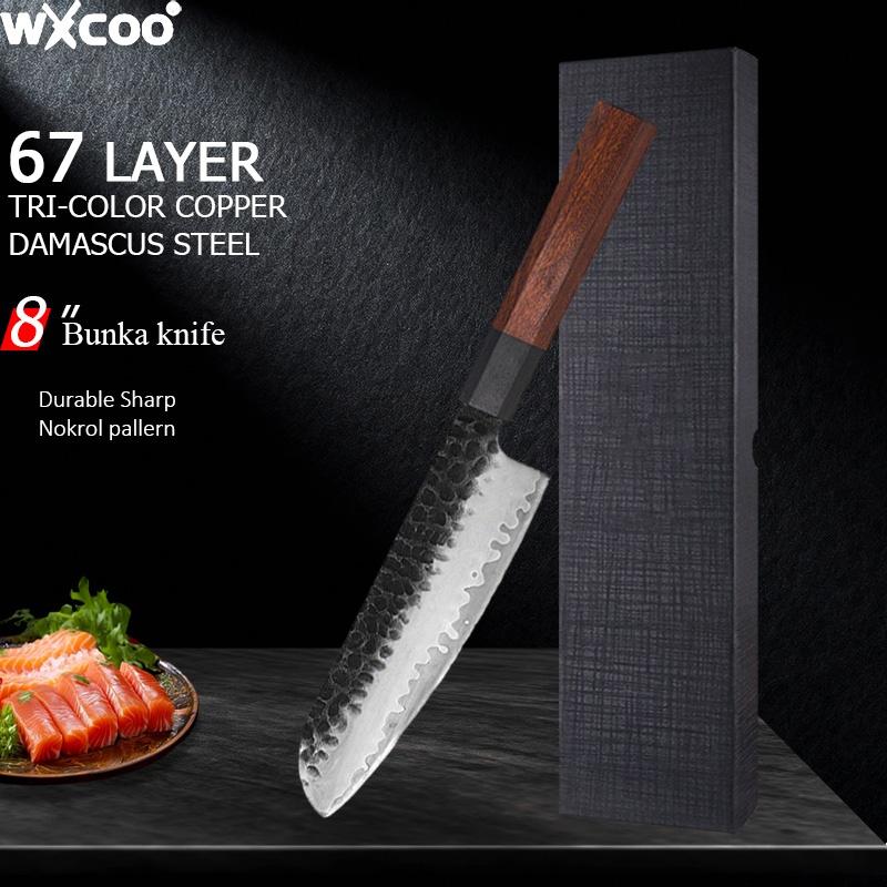 WXCOO Japanese Kiritsuke Knife Meat Cutting Fish Fillet Damascus Boning Knife Professional Cooking Chef Knives Wooden Handle