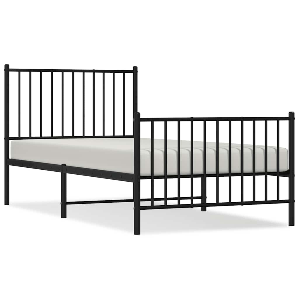 Metal Bed Frame with Headboard and Footboard Black 90x190 cm