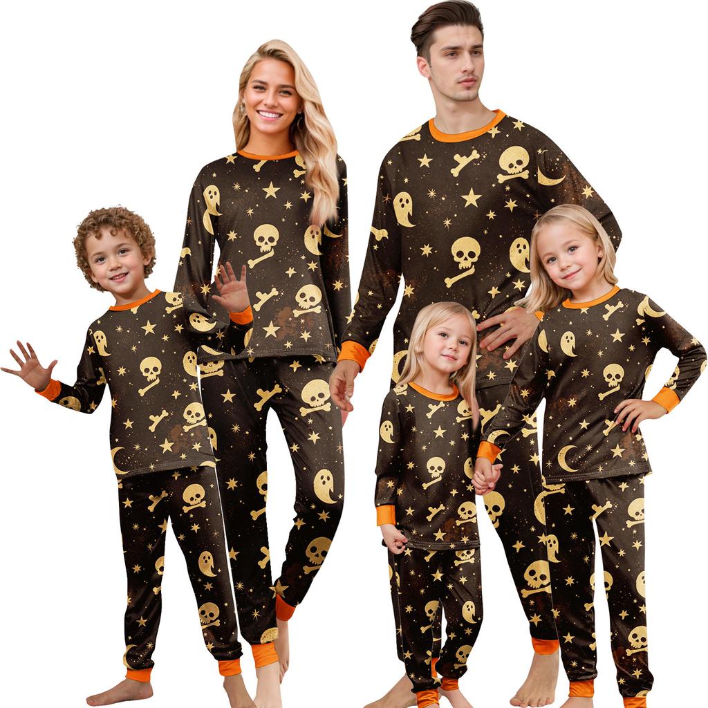 Matching Family Halloween Print Pajama Set Long Sleeve Top and Pants for Mom and Kids