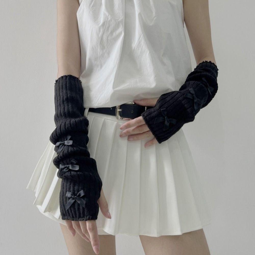 

Перчатки без пальцев с бантом, эластичные теплые рукава, уличная одежда Y2K, нарукавник JK black-black bow