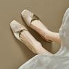 Fashion Retro Baotou Slingback Sandals for Women's Summer New Leather Pacthwork Square Headed Buckle Strap Middle Thick Heel Shoes