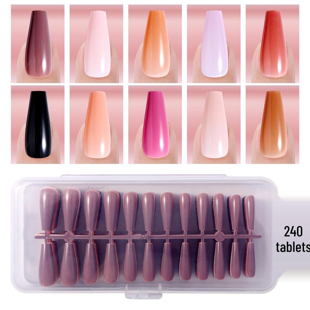 Solid Color Manicure Nail Tips Set with Multi-color Options - 240 Wearable Fake Nail Stickers