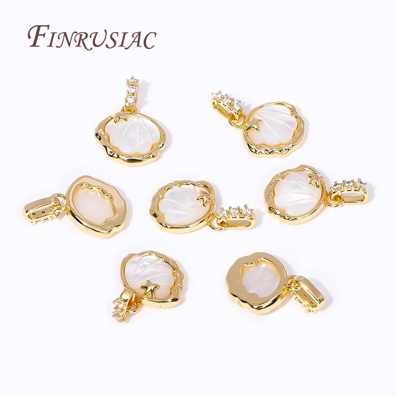 Fashion 18K Gold Plated Inlay Zircon Shell With Star Pendants For Necklace Making,Natural Shell Charms DIY Handmade Jewelry