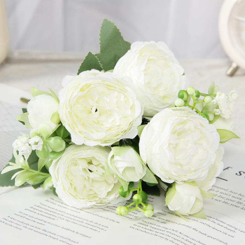 Artificial Flowers Fake Silk Peony Vases Flower Bouquets Home Room Decoration Garden Flower Garlands Wedding Bridal Accessories
