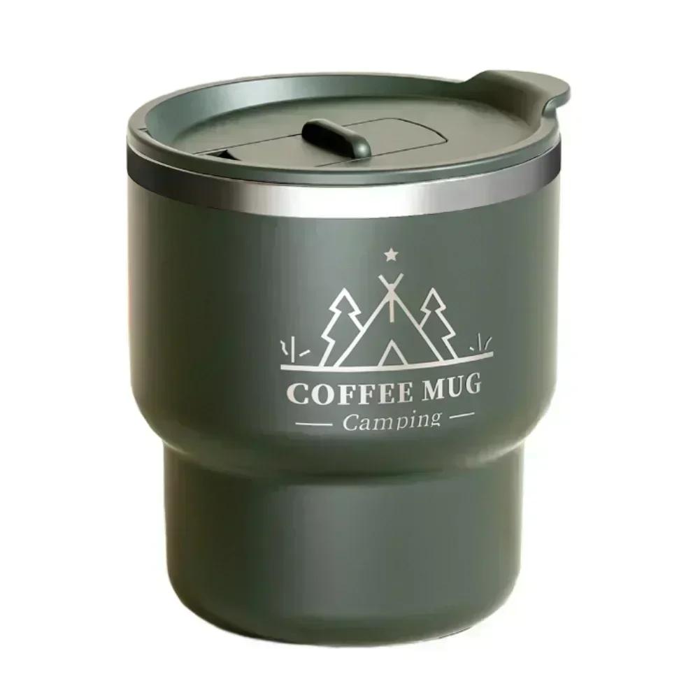 

Double wall vacuum insulated 304 stainless steel coffee cup with spill resistant flip lid portable for tea juice drinks зелений