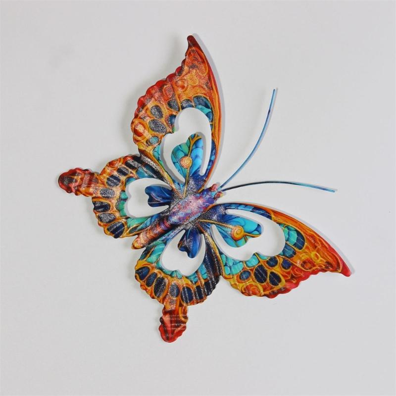 Hollow Out Colorful Metal Butterfly Wall Art Decoration Garden Ornament Outdoor Indoor Iron Sculpture Wall Hanging Decor