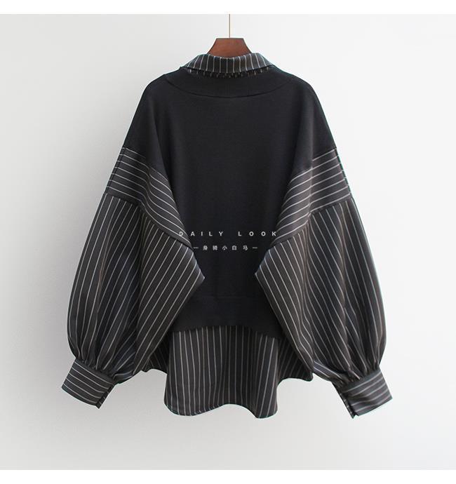 Primăvară-Toamnă 2025 Femei Stil Coreean Patchwork Aspect Două Piese Hanorac-Bluză Largă