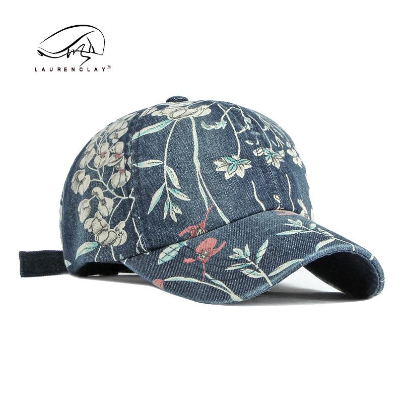 

Spring and summer personalized print flower baseball cap women s outdoor sunscreen sunshade washed denim cap soft top Adjustable світло-синій колір