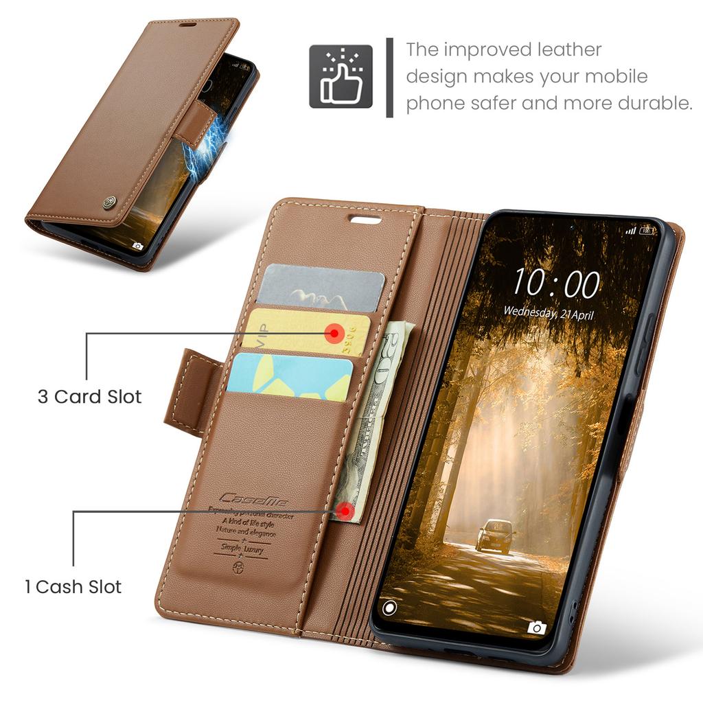 För Xiaomi Redmi Note 13 4G Fodral CASEME 023 Serien RFID-Blockerande Läderplånbok Ställ Telefonskydd