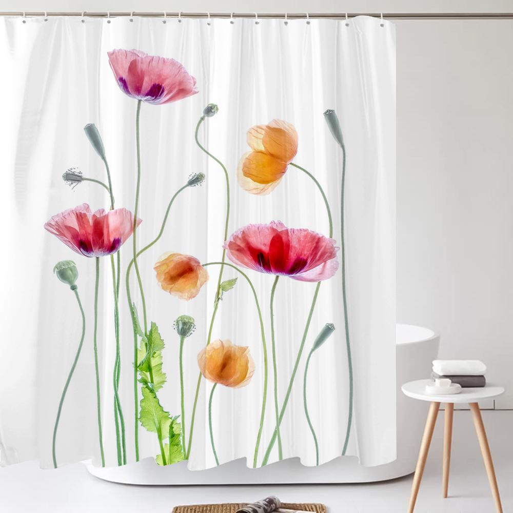 Floare Hortensie Purpurie Perdea de Duș Albă Peisaj 3D Plantă Verde Poliester Impermeabil Perdele de Baie Paravan de Baie Decor