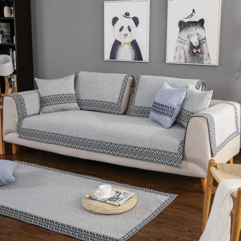 Minimalist Sofa Cover Cotton Linen Fabric All Season Sofa Mat Handmade Sofa Protector
